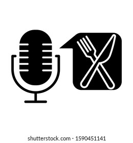 Food ordering command glyph icon. Voice control application idea. Restaurant searching. Portable microphone. Sound record equipment. Silhouette symbol. Negative space. Vector isolated illustration