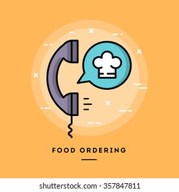 Food ordering, flat design thin line banner, usage for e-mail newsletters, web banners, headers, blog posts, print and more