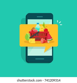 Food ordering notice or delivery service note on mobile phone vector illustration, concept of online food shopping from smartphone notification