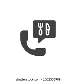 Food ordering phone vector icon. filled flat sign for mobile concept and web design. Handset food delivery speech simple solid icon. Symbol, logo illustration. Pixel perfect vector graphics