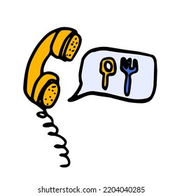 Food ordering service cartoon icon, colored doodle style