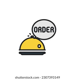 Food ordring, cloche food cover filled outline icons. Vector illustration. Isolated icon suitable for web, infographics, interface and apps.