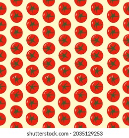 Comida, verduras orgánicas sin soldadura. Tomate rojo, tomates con fondo liso de color, vista de arriba. Alimentos saludables. Comida. Desayuno. Almuerzo. Cocina. Cosecha. Ilustración vectorial plana. Aislado