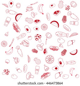 The a lot of food outline with white background.