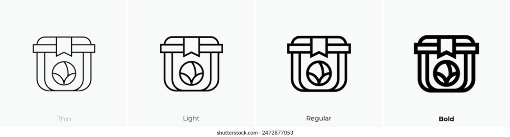 Lebensmittelverpackungs-Symbol. Dünnes, leichtes Regular- und Bold-Design isoliert auf weißem Hintergrund