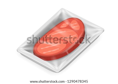 Food pack isolated meat isometric disposable realistic 3d shop package box design vector illustration