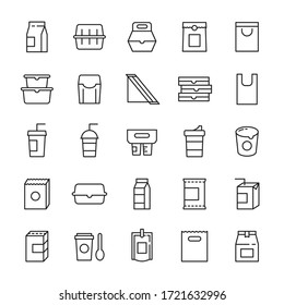 Food Packaging And Beverages 25 Line Icons Vector