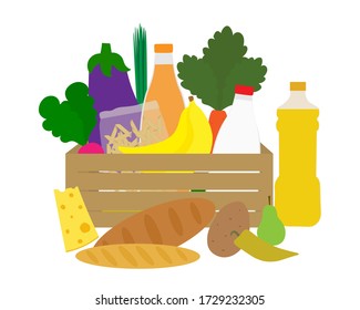 
Food packaging boxes vector illustration. Grocery stores, delivery of vegetables fruits chees, butter