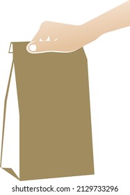 Food packaging in hand. Fast and high quality home delivery. The image is intended for applications and websites. Vector color illustration isolated on a white background.