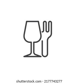 Food packaging line icon. linear style sign for mobile concept and web design. Glass and fork outline vector icon. Symbol, logo illustration. Vector graphics