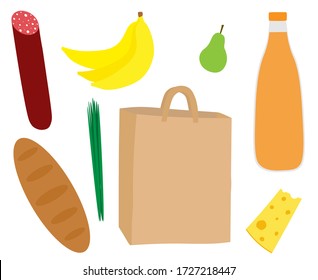 Food packaging package illustration. Food shopping, food delivery