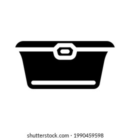Lebensmittelverpackung Plastikbehälter Glyphsymbol Vektorgrafik. Plastikverpackungsschild für Lebensmittel. isoliertes Kontursymbol