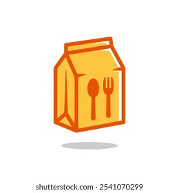 Embalagem de alimentos com colher e símbolo de garfo, compra de alimentos, ilustração conceito de alimentos sendo processados. Elementos gráficos para páginas de interface do usuário, infográficos, ícones, etc