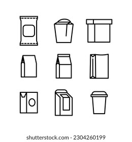 Food packaging symbols, line art icon set.