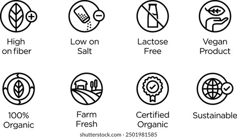 Food and packaging theme vector icons in line style