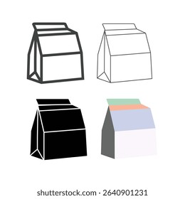 Food packet vector with outline and fill icon set,food delivery and sale offer bag set. Fashion paper package, buy fresh salad and shopping mall bags icons.