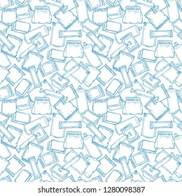 Food Packing. Plastic Packaging Vector Seamless Pattern.  Repeating background with with Hand Drawn Sketch Plastic Package for Goods