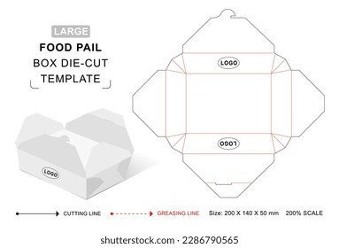 Food pail box large die cut template	