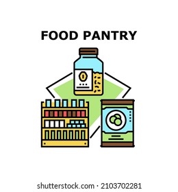 Food pantry box bank. Meal can. Hunger donation. Charity grocery drive. Soup store vector concept color illustration