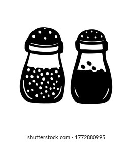 Food Pantry Custom Label Glass Jar For Salt, Pepper. Vector Illustration. Kitchen Tag For Decoration, Packaging Design. Black Color