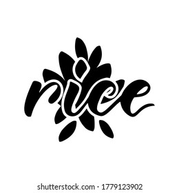 Food Pantry Custom Labels. Container Stickers. Rice, Silhouette. Hand Lettering. Script. Vector Illustration. Kitchen Tag For Decoration, Packaging Design. As Logo For Milk. Black Color