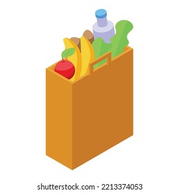 Food Paper Bag Icon Isometric Vector. Grocery Bread. Supermarket Fruit