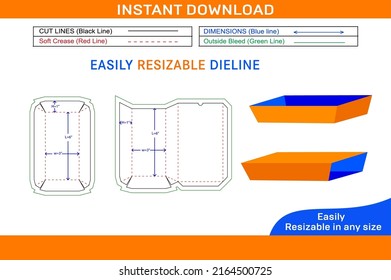 Food paper tray box dieline template and 3D box 