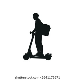 Food and parcel delivery man on an electric scooter silhouette