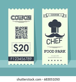 Food Park Coupon Ticket. Element Template Vertical Vintage Design For Graphics. Vector Illustration.