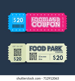 Food Park And Foodland Coupon Ticket Card. Retro Element Template For Design. Vector Illustration.