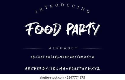 Food Party vector brush style font, alphabet, typeface, typography. Global swatches.