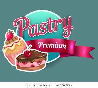 Food, pastry, bakery vector label. Sticker emblem food template collection.