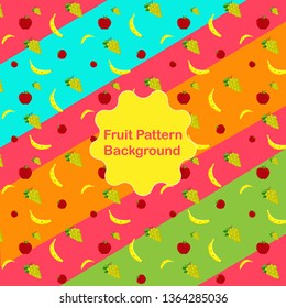 Food Pattern Background. Apple_Banana_Grapes fruit pattern background. Multiple colors background