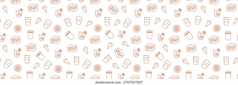 Fondo de patrón de alimentos: bocadillos coloridos, jugos e iconos de alimentos para empaquetado, marca y diseño digital