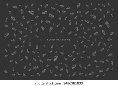 Food pattern background, Hand drawn style.