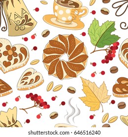 Food pattern. Cakes and tea