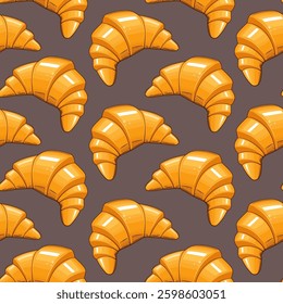 Food pattern design. Croissant background. Seamless pattern with croissant. Croissant pattern for fabric, wrapping paper, packaging, coffee and bakery shops. Hand Drawn illustration.