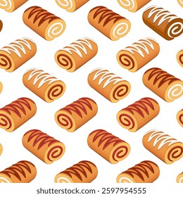 Food pattern design . Donuts background. Seamless pattern with donuts.  Donut pattern for fabric, wrapping paper, packaging, coffee and bakery shops. Hand Drawn illustration.