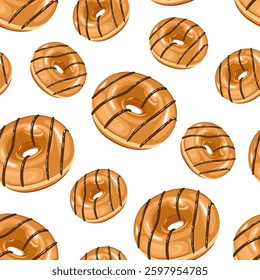 Food pattern design . Donuts background. Seamless pattern with donuts.  Donut pattern for fabric, wrapping paper, packaging, coffee and bakery shops. Hand Drawn illustration.