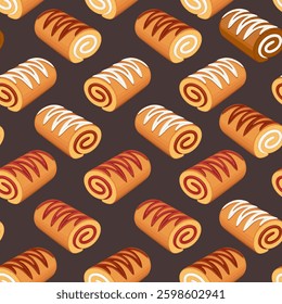 Food pattern design . Donuts background. Seamless pattern with donuts.  Donut pattern for fabric, wrapping paper, packaging, coffee and bakery shops. Hand Drawn illustration.