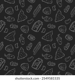 padrão de comida. padrão de comida de doodle. padrão contínuo de comida e bebida. plano de fundo padrão de comida desenhado à mão