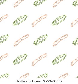 Patrón de alimentos. Patrón de alimentos Doodle. Patrón sin fisuras de alimentos y bebidas. Fondo de patrón de alimentos dibujado a mano