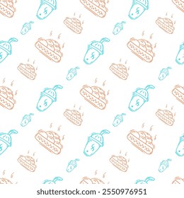 food pattern. doodle food pattern. seamless pattern of food and beverage. hand drawn food pattern background
