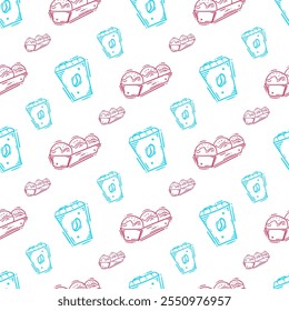food pattern. doodle food pattern. seamless pattern of food and beverage. hand drawn food pattern background