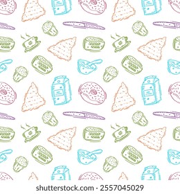 food pattern. doodle food pattern. seamless pattern of food and beverage. hand drawn food background
