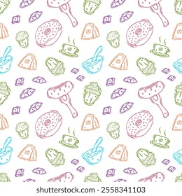 food pattern. doodle food pattern. seamless pattern of food and beverage. food pattern background