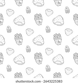 food pattern. fast food seamless pattern. doodle food and beverage seamless pattern. food background