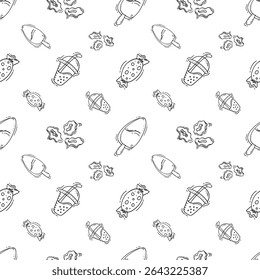 Patrón de alimentos. Patrón inconsútil de comida rápida. Doodle patrón inconsútil de alimentos y bebidas. Fondo de alimentos