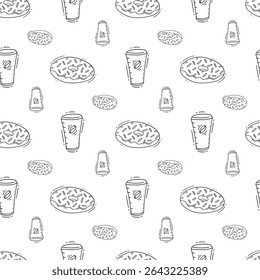 food pattern. fast food seamless pattern. doodle food and beverage seamless pattern. food background
