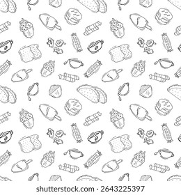 Nahrungsmuster. Fast Food nahtlose Muster. doodle Lebensmittel und Getränk nahtlose Muster. Lebensmittelhintergrund